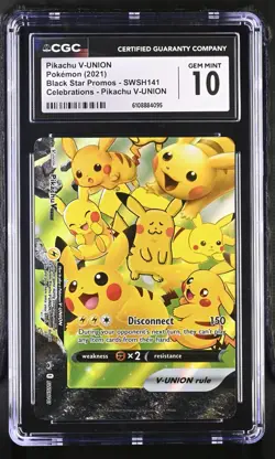 Pokemon 2021 Pikachu V-UNION Celebrations Black Star Promos SWSH141 CGC 10 - Image 1