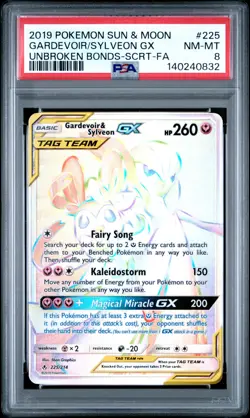 PSA 8 GARDEVOIR & SYLVEON GX 225/214 SECRET UNBROKEN BONDS POKEMON - Image 1