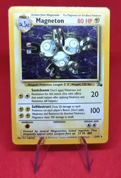 1999 Pokemon TCG Magneton Holo Fossil 11/62 VINTAGE LP - Image 2