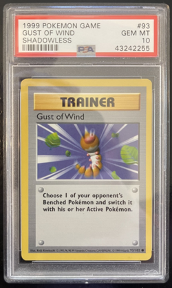 Pokemon PSA 10 GEM MINT Gust Of Wind Shadowless Base Set Original Card 93/102 - Image 1