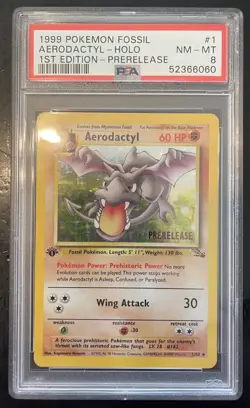 PSA 8 Aerodactyl Holo Prerelease 1st Edition Promo Card 1/62 Pokemon TCG - Image 1