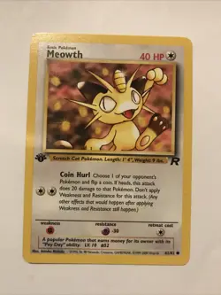 Pokemon TCG 1st Edition Meowth 62/82 Team Rocket WOTC Card - Image 1