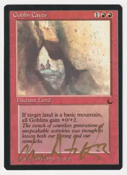 Gold Signed Goblin Caves LP The Dark Artist Drew Tucker 1994 MTG Magic Vintage! - Image 1