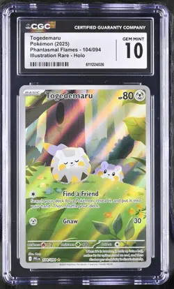 Pokemon 2025 Togedemaru IR-Holo Phantasmal Flames #104 CGC 10 - Image 1