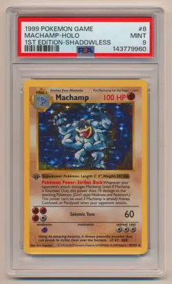 PSA 9 Pokemon Base Set SHADOWLESS 1st Edition Holo Rare Machamp 8/102 MINT!! - Image 1