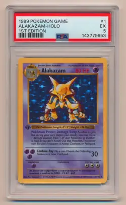 PSA 5 Pokemon Base Set 1st Edition Holo Rare Alakazam 1/102 EX Condition!! - Image 1
