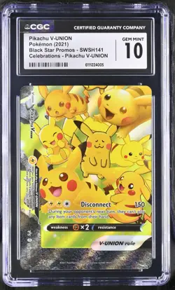 Pokemon 2021 Pikachu V-UNION Celebrations Black Star Promos SWSH141 CGC 10 - Image 1