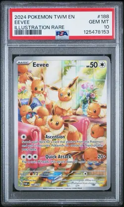 2024 POKEMON TWM EN-TWILIGHT MASQUERADE ILLUSTRATION RARE #188 EEVEE PSA 10 - Image 1