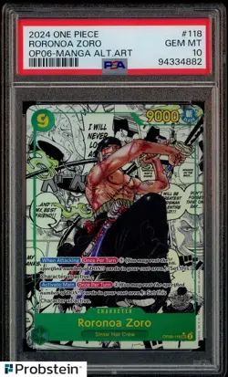 2024 One Piece OP06 EN Manga Alternate Art #118 Roronoa Zoro PSA 10 GEM MINT - Image 1