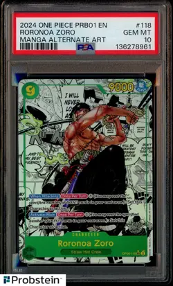 2024 One Piece PRB01 EN Manga Alternate Art #118 Roronoa Zoro PSA 10 GEM MINT - Image 1