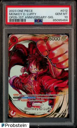 2023 One Piece OP05 EN 1st Anniversary Signature #012 Monkey D. Luffy PSA 10 - Image 1