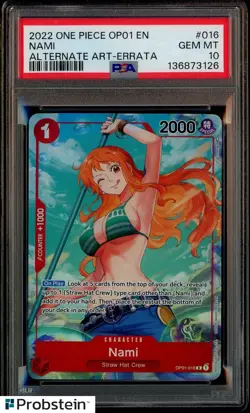 2022 ONE PIECE OP01-ROMANCE DAWN ALTERNATE ART-ERRATA #016 NAMI PSA 10 - Image 1
