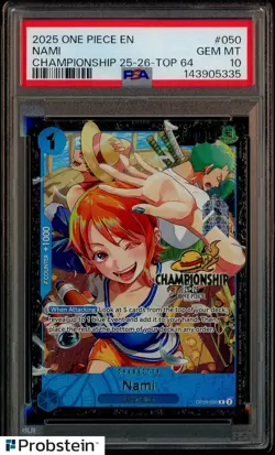 2025 One Piece EN Championship Top 64 #050 Nami PSA 10 GEM MINT - Image 1
