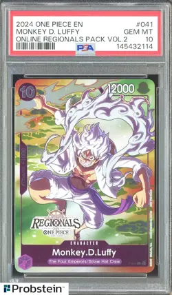 2024 One Piece EN Online Regionals Pack Vol.2 #041 Monkey D. Luffy PSA 10 - Image 1