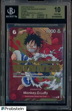 2022 ONE PIECE PROMOS SUPER PRE-RELEASE-WINNER #P001 MONKEY D. LUFFY BGS 10 - Image 1