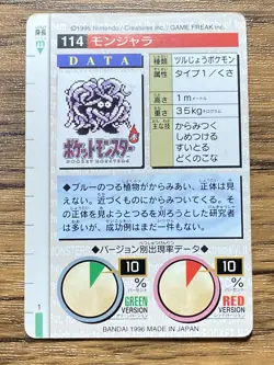 Pokemon Carddass Card Tangela File No.114 Bandai Pocket Monsters Red ver. 1996 - Image 2