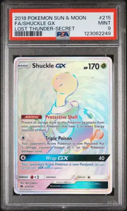 2018 POKEMON SUN & MOON LOST THUNDER SECRET #215 FULL ART/SHUCKLE GX PSA 9 - Image 1