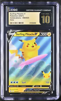 Pokemon 2021 Surfing Pikachu V Holo Celebrations #008 CGC PRISTINE 10 - Image 1