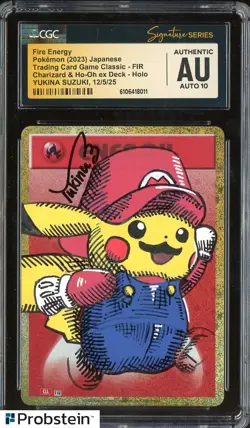 Yukina Suzuki Signed Sketched 2023 Pokemon JPN Fire Energy Pikachu CGC AUTO 10 - Image 1
