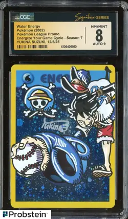 Yukina Suzuki Signed Sketched 2023 Pokemon JPN Water Energy Luffy CGC 8 AUTO 9 - Image 1