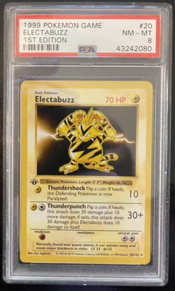 PSA 8 1st ed Shadowless Electabuzz 20/102 Pokemon Base Set 1999 WOTC - Image 1