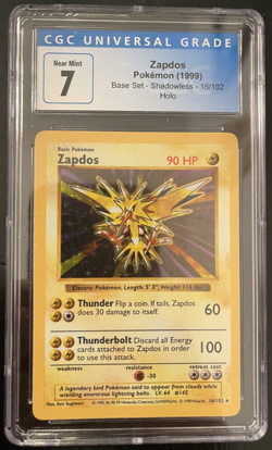 POKEMON CGC 7 NM Base Set Shadowless Zapdos 16/102 Holo Rare Unlimited - Image 1