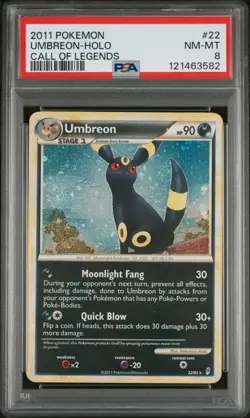 POKEMON 2011 UMBREON-HOLO CALL OF LEGENDS #22 PSA 8 - DOUBLE SWIRL!! - Image 1