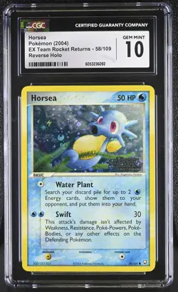 CGC 10 Horsea EX Team Rocket Returns 58/109 Reverse Holo STAMPED Pokemon Card - Image 1