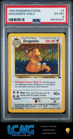 1999 Pokemon Fossil TCG Card #4 Dragonite Holo PSA 6 - Image 1