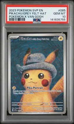 2023 Pokemon SV Black Star Promo Pikachu With Grey Felt Hat X Van Gogh PSA 10 - Image 1