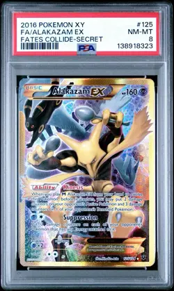 2016 Pokemon XY Fates Collide Alakazam EX Secret Rare 125/124 #125 PSA 8 - Image 1