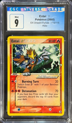 Pokemon Entei Gold Star 2005 EX Unseen Forces 113/115 Holo CGC 9 - Image 1