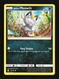 Alolan Meowth 78/149 LP Sun & Moon English Pokemon Card TCG - Image 1