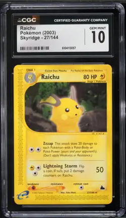 CGC 10 GEM MINT Raichu 2003 Skyridge 27/144 Pokemon Card - Image 1