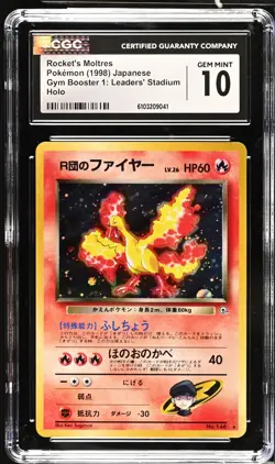 CGC 10 Rocket's Moltres No. 146 Holo Japanese Gym Leaders' Stadium Pokemon Card - Image 1