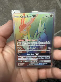 Pokemon Cobalion GX 189/181 Sun & Moon Team Up Rainbow Secret Rare Near Mint - Image 1