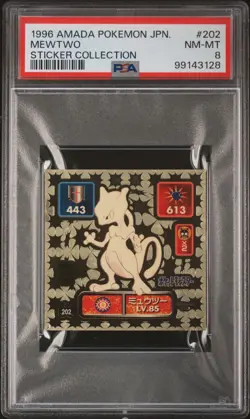 1996 AMADA POKEMON JAPANESE 202 MEWTWO PSA 8 STICKER COLLECTION - Image 1