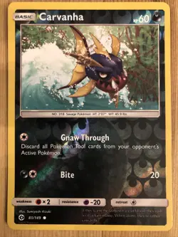 Carvanha - 81/149 - Common - Reverse Holo NM, English Pokemon Sun & Moon Base - Image 1