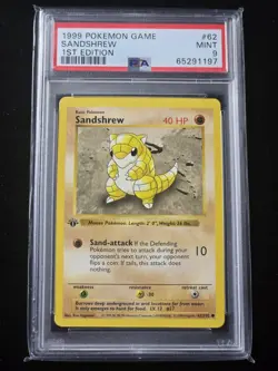 PSA 9 MINT Sandshrew 1ST EDITION Pokemon Base Set Shadowless WOTC 62/102 1999 - Image 1