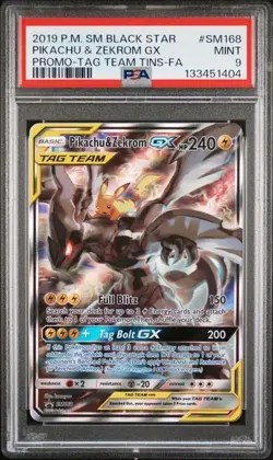 PIKACHU ZEKROM GX PSA 9 2019 POKEMON SM BLACK STAR #SM168 PROMO TAG TEAM TINS FA - Image 1
