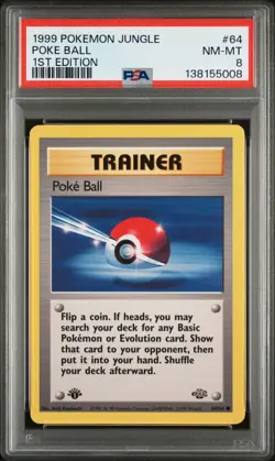 1999 Pokemon Jungle 1st Edition Poke Ball 64 FRESHLY GRADED PSA 8 NEAR MINT-MINT - Image 1