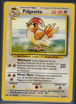 Pokemon TCG Pidgeotto 22/102 - Base Set Unlimited Rare - Lightly Played - Image 1