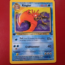 Kingler 38/62 Fossil Regular First Edition Wotc Pokemon Card LP Condition - Image 1