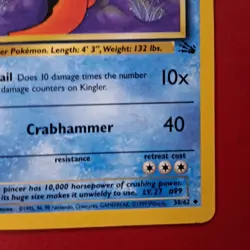 Kingler 38/62 Fossil Regular First Edition Wotc Pokemon Card LP Condition - Image 2