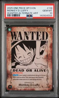 2025 ONE PIECE CARRYING ON HIS WILL WANTED ALT ART #118 MONKEY D. LUFFY PSA 10 - Image 1