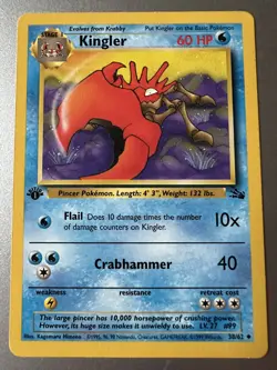 Pokemon TCG Kingler Fossil Set, 1st Edition Uncommon Card 38/62 Lightly Played - Image 1