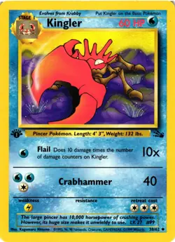 Pokemon TCG Kingler Fossil Set 1st Edition Uncommon Card 38/62 VLP - Image 1