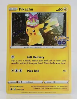 POKEMON PIKACHU SWSH234 POKEMON GO PROMO BLACK STAR COSMOS HOLO NM WITH SWIRL - Image 1