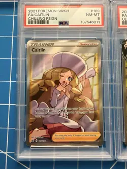 PSA 8 Pokemon Slab Lot - Charizard V UPC Promo, Mew VMAX TG, Caitlin FA, Snorlax - Image 5