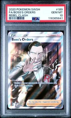 PSA 10 BOSS'S ORDERS 189 REBEL CLASH SWORD & SHIELD TRAINER POKEMON GEM MINT - Image 1